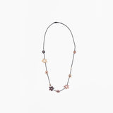Oxidized Sterling silver beaded chain featuring 10 freshwater pearl flower of varying sizes and colors