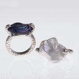 two Blanche freshwater Pearl rings, one white and one black