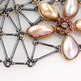 detail of the chain mail and freshwater pearl flower of the Corsage Bracelet.