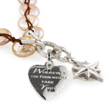 This image shows the clasp on the RANGER pearl necklace with two removable Sterling Silver charms attached to the C lock clasp.