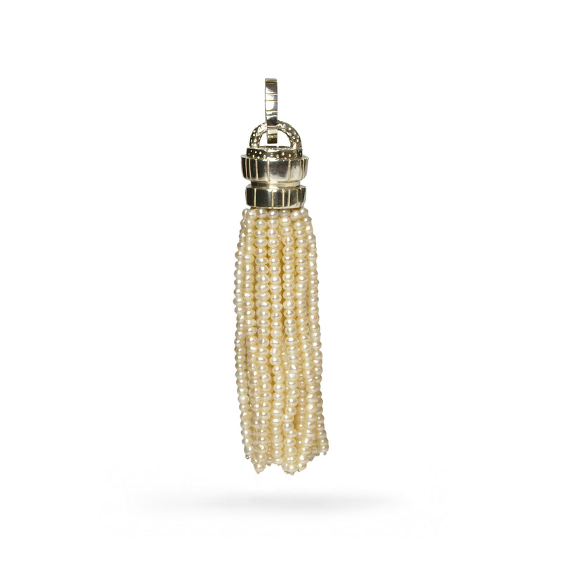 White freshwater pearl SNOWDRIFT tassel removable charm in Sterling silver.