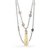 Oxidized Sterling silver bead chain with multicolor freshwater pearl flowers and a detachable Sterling Silver and white freshwater pearl tassel.