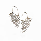 Vapor earrings with graduated chain maille section in fine silver by Carolina Cole